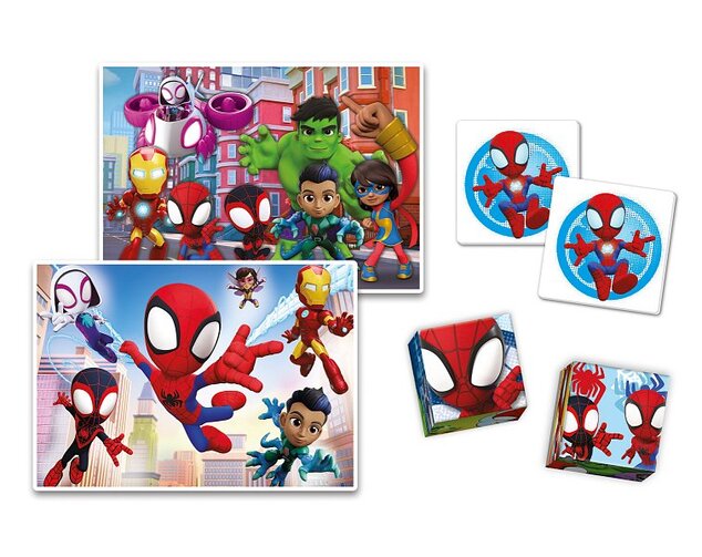 EDUkit - Spidey a jeho úžasní priatelia 4v1 (pexeso, 48 + 30 puzzle, 6 kociek)