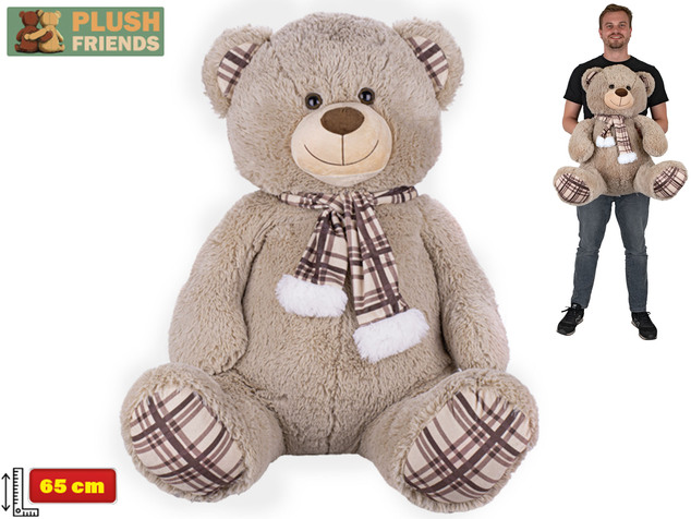Plush Friends medveď plyšový 65cm sediaci so šálom