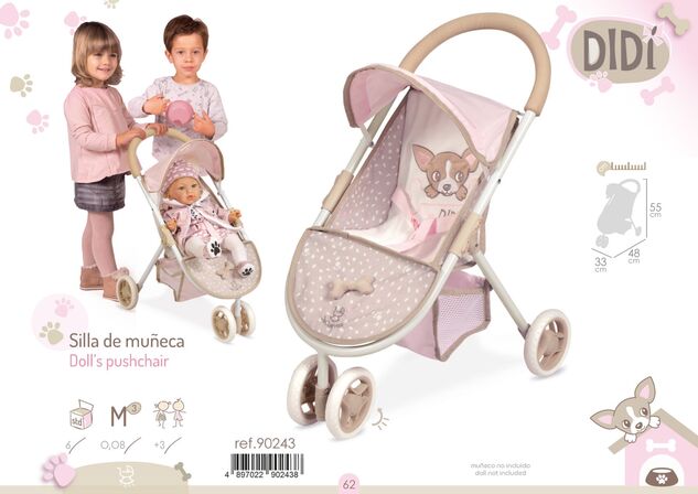 DeCuevas 90243 Passeggino sportivo per bambole a tre ruote DIDI 2021 - 55 cm