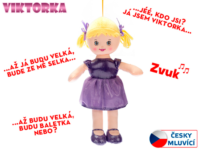Bábika Viktorka handrová 32cm česky hovoriaca fialová