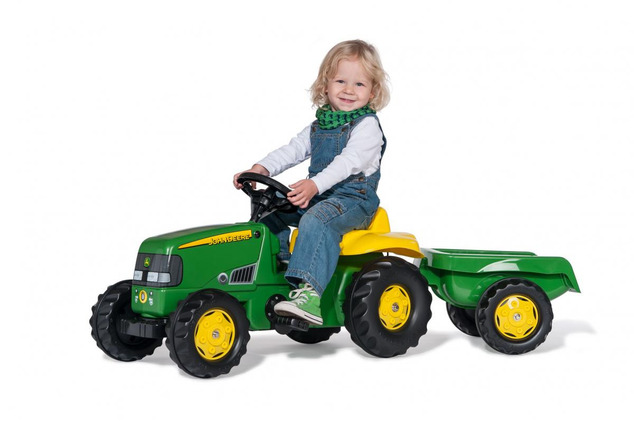 Rollytoys Šliapací traktor Rolly Kid J. Deere s vlečkou - zelený