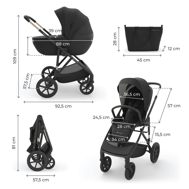 KINDERKRAFT Kočík kombinovaný 3v1 Prime 3 Venezian Black