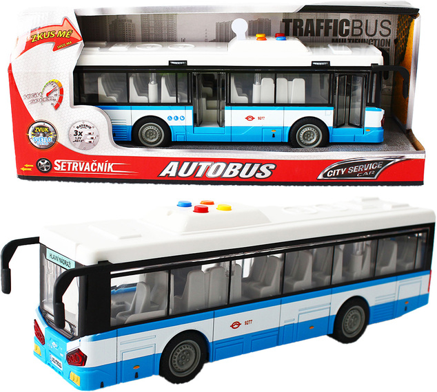 Mestský autobus na zotrvačník s osvetlením a zvukom - modrý