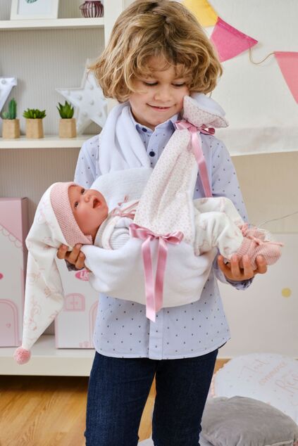 Llorens M740-06 oblečenie pre bábiku bábätko NEW BORN veľkosti 40-42 cm s nosítkom