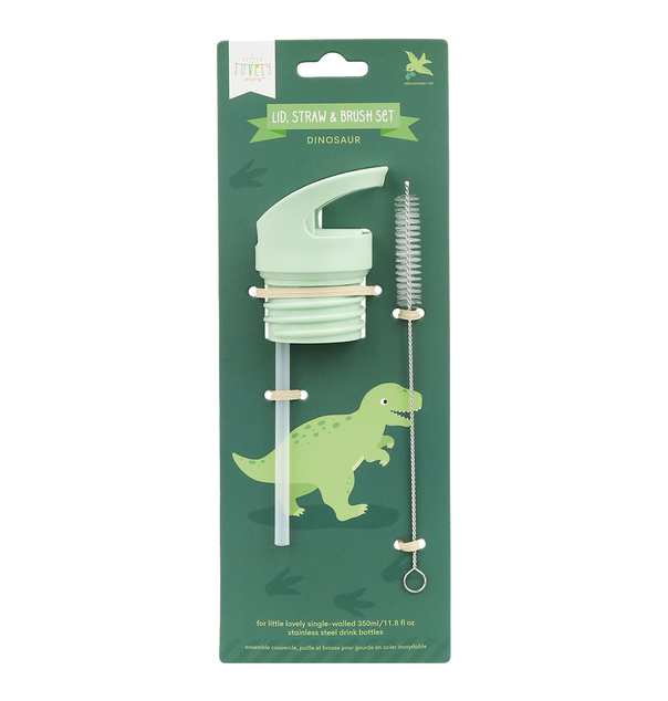 A Little Lovely Company - bouchon, brosse et paille pour bouteille en acier inoxydable - dinosaure