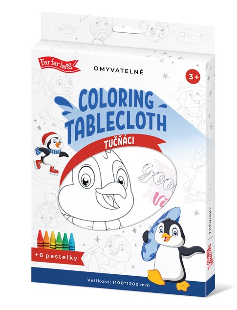 Vyfarbovací obrus s pastelkami - Tučniaci