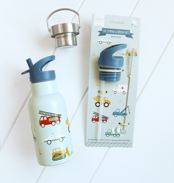 A Little Lovely Company - Verschluss, Bürste und Strohhalm für Edelstahlflasche - Fahrzeuge