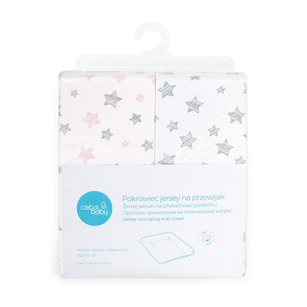 CEBA Housse pour matelas à langer doux 50 x 70 Grey Stars + Pink Stars 2pcs