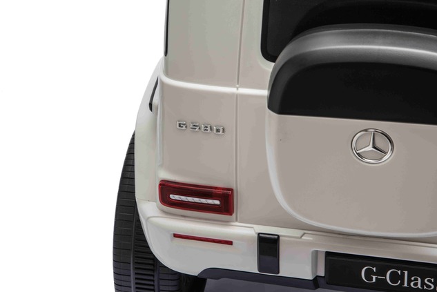Auto elettrico Mercedes G580 12V, bianco, telecomando 2,4 GHz, Bluetooth, USB /