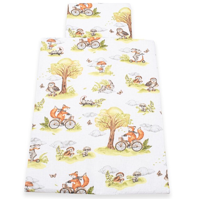 Zweiseitiges Set aus Velvet und Baumwolle für den Kinderwagen New Baby Tiere im Wald
