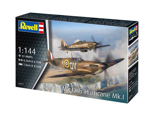 Plastic ModelKit letadlo 03771 - Supermarine Spitfire Mk.Ia &amp; Hawker Hurricane Mk.I (1:144