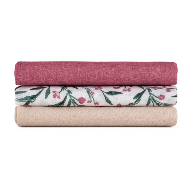 PETITE &amp; MARS Set Windeln Bambus Musselin 3er-Pack Moussy Pink Meadow 68 x 68 cm