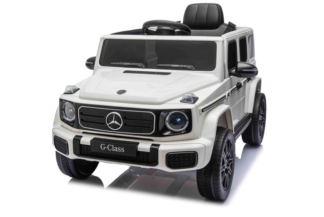 Auto elettrico Mercedes G580 12V, bianco, telecomando 2,4 GHz, Bluetooth, USB /