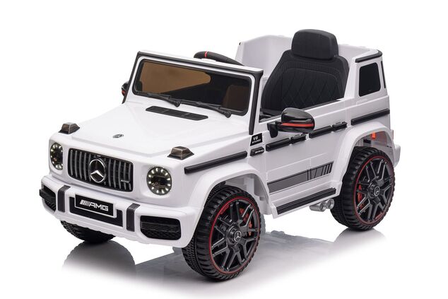 Elektrické autíčko Mercedes G, biele, Jednomiestne sedadlo, 12V batéria, 2,4 GHz DO, 2X MO
