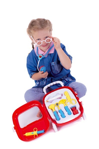 Sada doktor/lekár plast so stetoskopom na batérie v plastovom kufríku na kolieskach