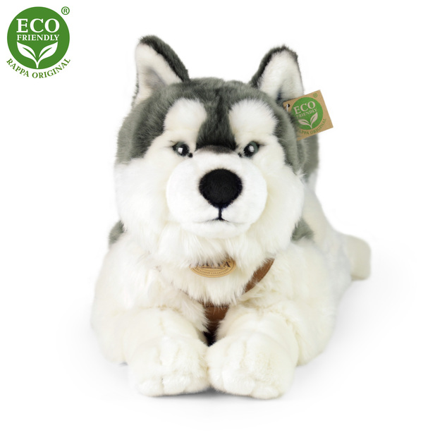 Cane peluche Husky con collare sdraiato 60 cm ECO-FRIENDLY