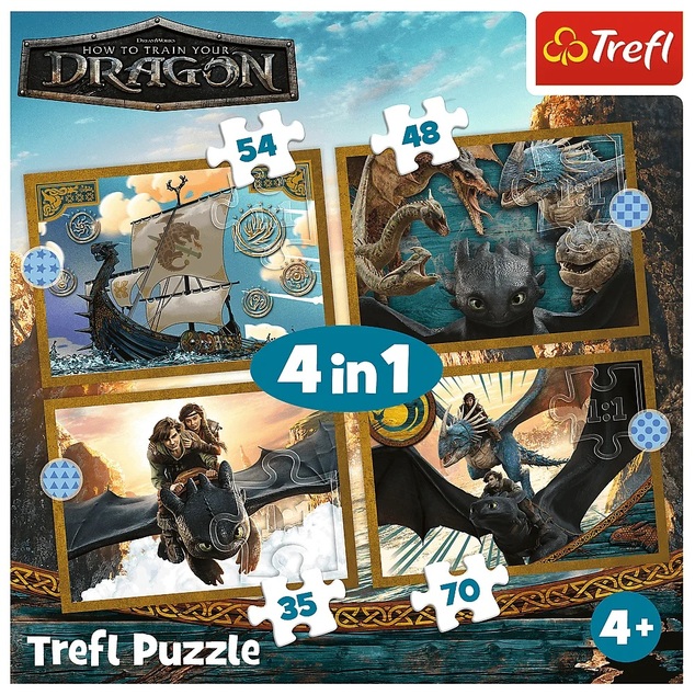 Trefl Puzzle  4v1 Dračie dni / Ako vycvičiť draka