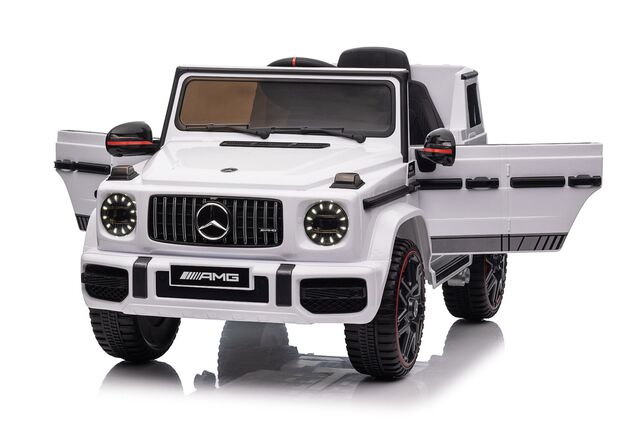 Elektrické autíčko Mercedes G, biele, Jednomiestne sedadlo, 12V batéria, 2,4 GHz DO, 2X MO