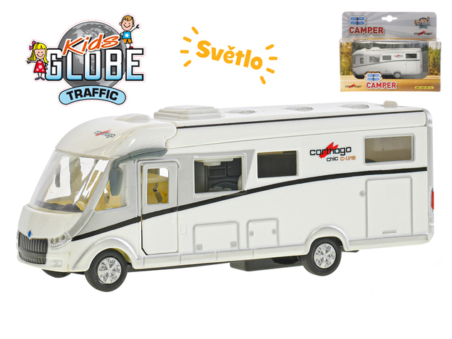 Kids Globe Traffic karavan Carthago 16cm kov spätný chod na batérie so svetlom