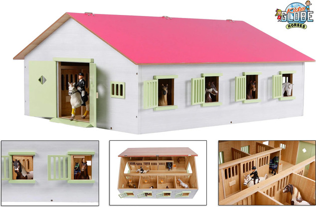 Kids Globe Horses Pferdestall aus Holz 72,5x38x60cm rosa 1:24 in Schachtel