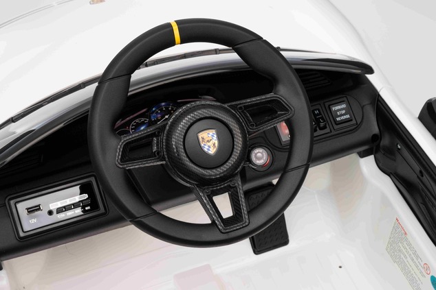 Elektrické autíčko RUF GT 12V, biele, Otváracie dvere, 2.4 GHz diaľkové ovládanie, LED sve