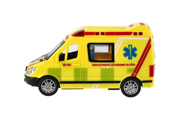 Auto záchranári, ambulancia plast 14,5 cm na batérie so svetlom, zvukom na zotrvačník
