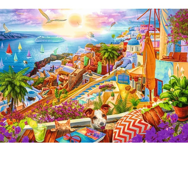 Trefl Puzzle 1000 Premium Plus Quality Tea Time Návšteva Santorini