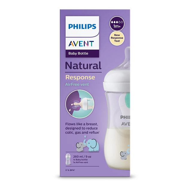 Philips AVENT Natural Response Flasche mit AirFree-Ventil 260 ml, 1 Monat+ Elefant