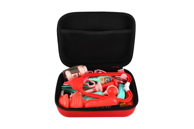 Set da dottore con accessori in tessuto/plastica in valigetta di stoffa