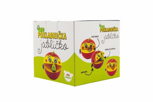 Pokladnička červené jablko s červíkom na kľúčik plast 11x10cm