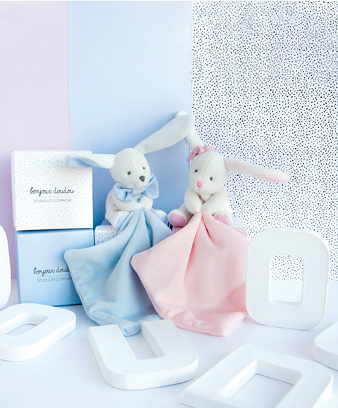 Doudou Darilni set roza - zajček z miško 10 cm
