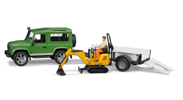 Bruder 02593 Land Rover con remolque y microexcavadora JCB