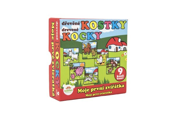 Kocky kubus Moje prvé zvieratká drevo 9x9x3cm 9ks