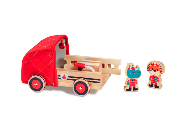 Lilliputiens - drevený hasičský automobil a nosorožec Marius