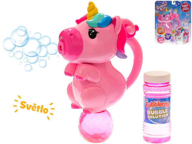 Einhorn-Blasenbläser 20 cm batteriebetrieben mit Licht und 118 ml Füllung