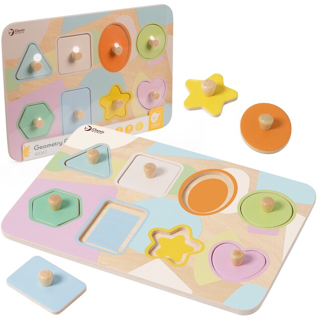 Puzzle/Vkladačka doskové geometrické tvary drevo