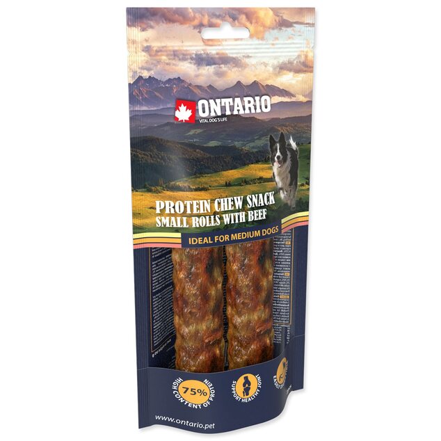 Pochúťka Ontario Protein hovädzie, žuvacia rolka malá 2ks 12,7cm, Medium