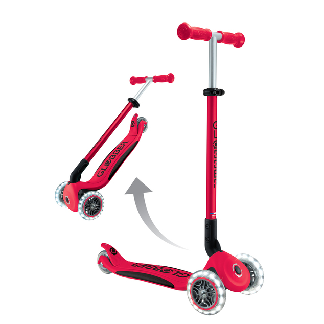 Trottinette pliable pour enfants Globber Elite Lights New Red