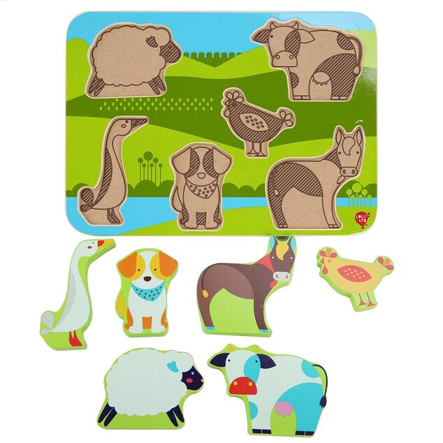 Lucy &amp; Leo 226 Zvieratká na farme - drevené vkladacie puzzle 7 dielov