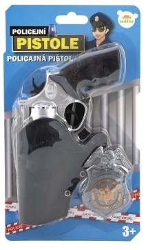 Policajná pištoľ klapacia 20 cm v puzdre s odznakom plast