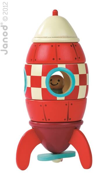 Janod Drevená magnetická skladačka Raketa Kit Magnet 16 cm 9 ks