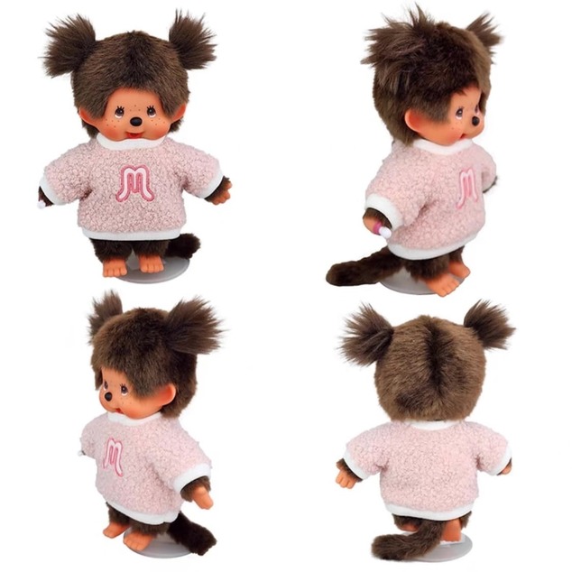 Monchhichi Mončiči dievča v ružovom huňatom svetri 20cm