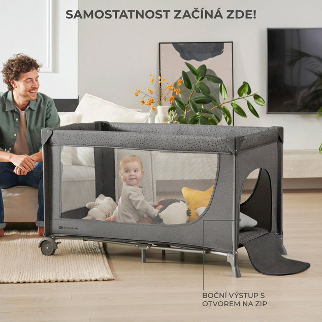 KINDERKRAFT Postieľka cestovná Joy 2 s doplnky Beige