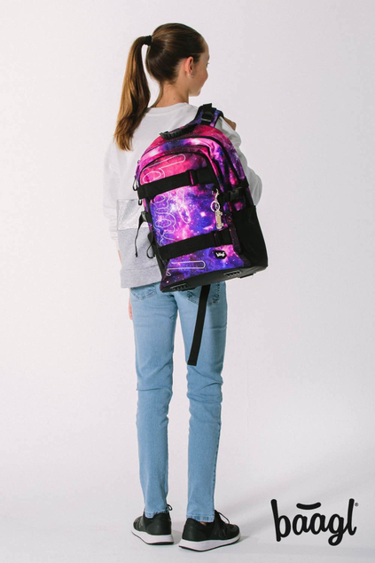 BAAGL SET 5 Skate Galaxy: Rucksack, Federmäppchen, Beutel, Gürteltasche, Laptop-Hülle