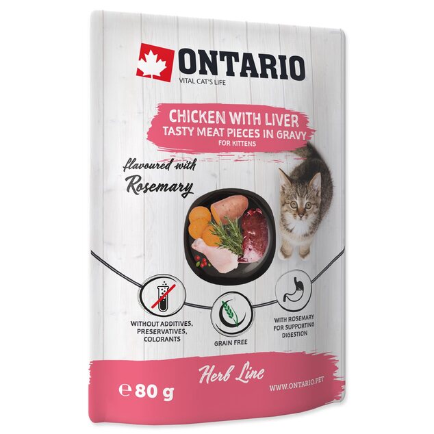 Kapsička Ontario Kitten kura s pečienkou v omáčke 80g