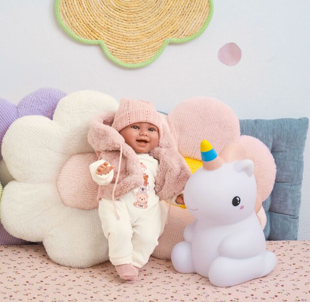 Llorens 63814 NEW BORN - muñeca bebé realista con sonidos y cuerpo de tela suave