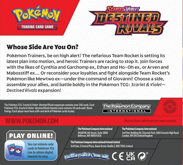 Pokémon JCC: Escarlata y Púrpura 10 Rivales Destinados Sobre de Cartas