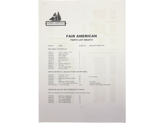 Model Shipways Fair American 1778 1:48 kit