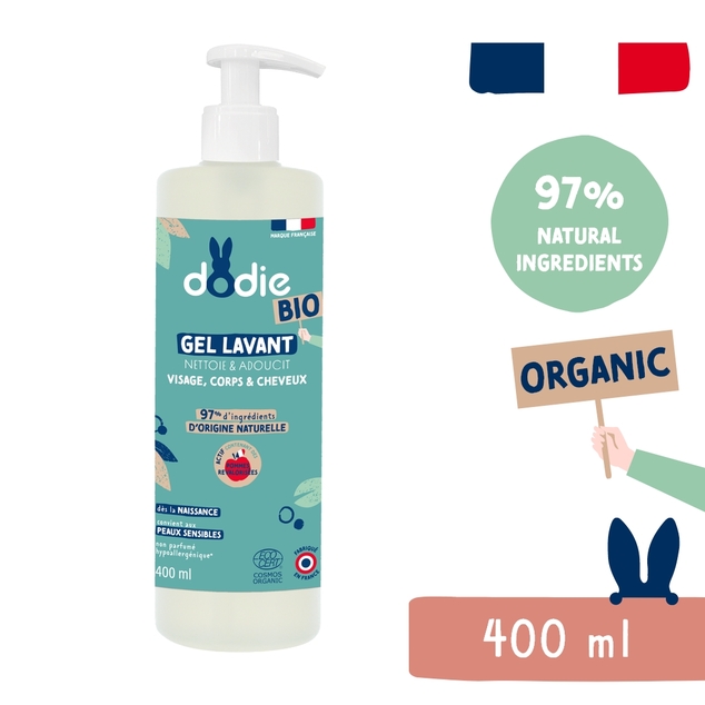 Dodie Organic Kinderwaschgel für Haare, Körper und Gesicht 3 in 1 (400 ml)