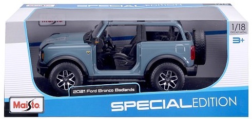 Maisto - 2021 Ford Bronco Badlands (bez dverí), modrý, 1:18